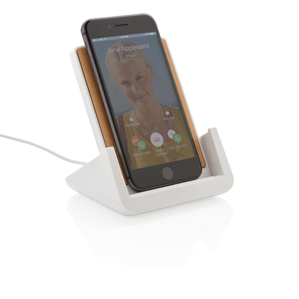 Chargeur induction rapide 10W en pierre et bambou pour smartphone